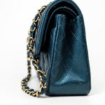 CHANEL Handbag 18S Dark Blue Small Caviar Quilted Classic Double Flap Light Gold Hardware - Redeluxe