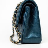 CHANEL Handbag 18S Dark Blue Small Caviar Quilted Classic Double Flap Light Gold Hardware - Redeluxe