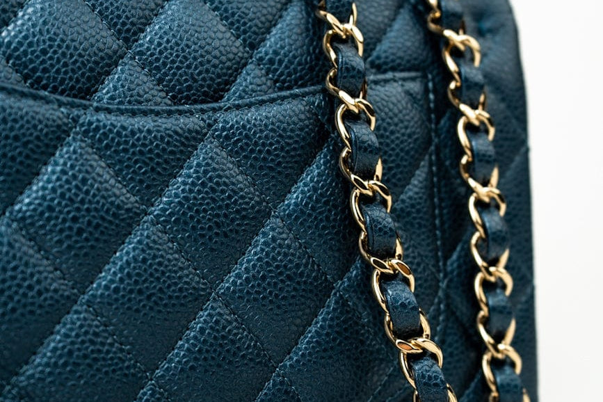 CHANEL Handbag 18S Dark Blue Small Caviar Quilted Classic Double Flap Light Gold Hardware - Redeluxe