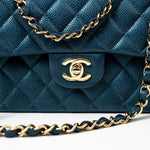 CHANEL Handbag 18S Dark Blue Small Caviar Quilted Classic Double Flap Light Gold Hardware - Redeluxe