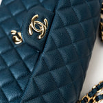 CHANEL Handbag 18S Dark Blue Small Caviar Quilted Classic Double Flap Light Gold Hardware - Redeluxe