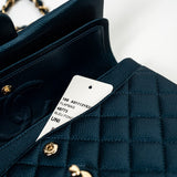 CHANEL Handbag 18S Dark Blue Small Caviar Quilted Classic Double Flap Light Gold Hardware - Redeluxe