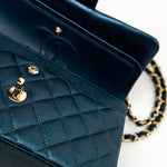 CHANEL Handbag 18S Dark Blue Small Caviar Quilted Classic Double Flap Light Gold Hardware - Redeluxe