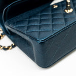 CHANEL Handbag 18S Dark Blue Small Caviar Quilted Classic Double Flap Light Gold Hardware - Redeluxe