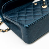 CHANEL Handbag 18S Dark Blue Small Caviar Quilted Classic Double Flap Light Gold Hardware - Redeluxe