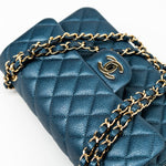 CHANEL Handbag 18S Dark Blue Small Caviar Quilted Classic Double Flap Light Gold Hardware - Redeluxe