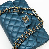 CHANEL Handbag 18S Dark Blue Small Caviar Quilted Classic Double Flap Light Gold Hardware - Redeluxe