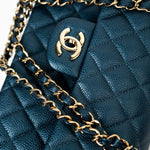 CHANEL Handbag 18S Dark Blue Small Caviar Quilted Classic Double Flap Light Gold Hardware - Redeluxe