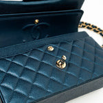 CHANEL Handbag 18S Dark Blue Small Caviar Quilted Classic Double Flap Light Gold Hardware - Redeluxe