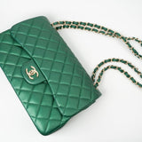 CHANEL Handbag 18S Emerald Green Caviar Quilted Classic Flap Jumbo Light Gold Hardware - Redeluxe