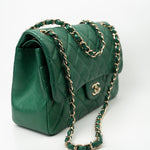 CHANEL Handbag 18S Emerald Green Caviar Quilted Classic Flap Jumbo Light Gold Hardware - Redeluxe