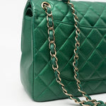 CHANEL Handbag 18S Emerald Green Caviar Quilted Classic Flap Jumbo Light Gold Hardware - Redeluxe