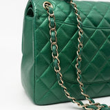 CHANEL Handbag 18S Emerald Green Caviar Quilted Classic Flap Jumbo Light Gold Hardware - Redeluxe