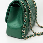 CHANEL Handbag 18S Emerald Green Caviar Quilted Classic Flap Jumbo Light Gold Hardware - Redeluxe