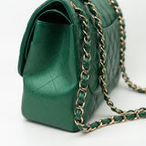 CHANEL Handbag 18S Emerald Green Caviar Quilted Classic Flap Jumbo Light Gold Hardware - Redeluxe