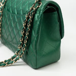 CHANEL Handbag 18S Emerald Green Caviar Quilted Classic Flap Jumbo Light Gold Hardware - Redeluxe