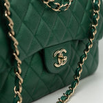 CHANEL Handbag 18S Emerald Green Caviar Quilted Classic Flap Jumbo Light Gold Hardware - Redeluxe