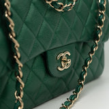 CHANEL Handbag 18S Emerald Green Caviar Quilted Classic Flap Jumbo Light Gold Hardware - Redeluxe