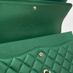 CHANEL Handbag 18S Emerald Green Caviar Quilted Classic Flap Jumbo Light Gold Hardware - Redeluxe