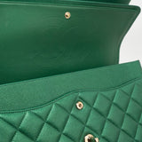 CHANEL Handbag 18S Emerald Green Caviar Quilted Classic Flap Jumbo Light Gold Hardware - Redeluxe