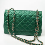 CHANEL Handbag 18S Emerald Green Caviar Quilted Classic Flap Jumbo Light Gold Hardware - Redeluxe