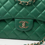 CHANEL Handbag 18S Emerald Green Caviar Quilted Classic Flap Jumbo Light Gold Hardware - Redeluxe