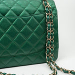 CHANEL Handbag 18S Emerald Green Caviar Quilted Classic Flap Jumbo Light Gold Hardware - Redeluxe