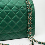 CHANEL Handbag 18S Emerald Green Caviar Quilted Classic Flap Jumbo Light Gold Hardware - Redeluxe