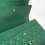 CHANEL Handbag 18S Emerald Green Caviar Quilted Classic Flap Jumbo Light Gold Hardware - Redeluxe