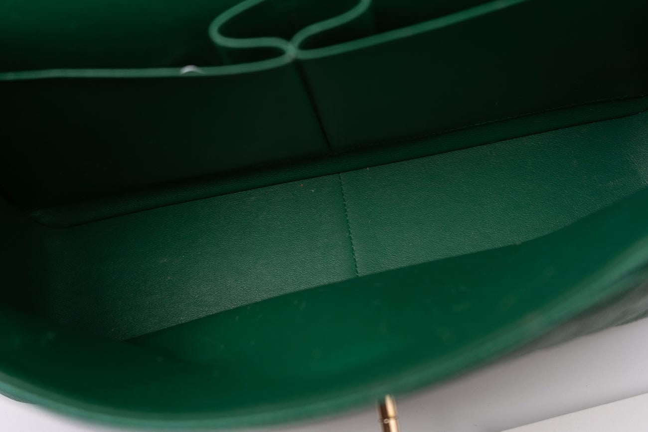 CHANEL Handbag 18S Emerald Green Caviar Quilted Classic Flap Jumbo Light Gold Hardware - Redeluxe