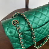 CHANEL Handbag 18S Emerald Green Caviar Quilted Classic Flap Medium Light Gold Hardware - Redeluxe