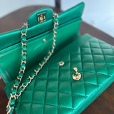 CHANEL Handbag 18S Emerald Green Caviar Quilted Classic Flap Medium Light Gold Hardware - Redeluxe