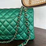 CHANEL Handbag 18S Emerald Green Caviar Quilted Classic Flap Medium Light Gold Hardware - Redeluxe
