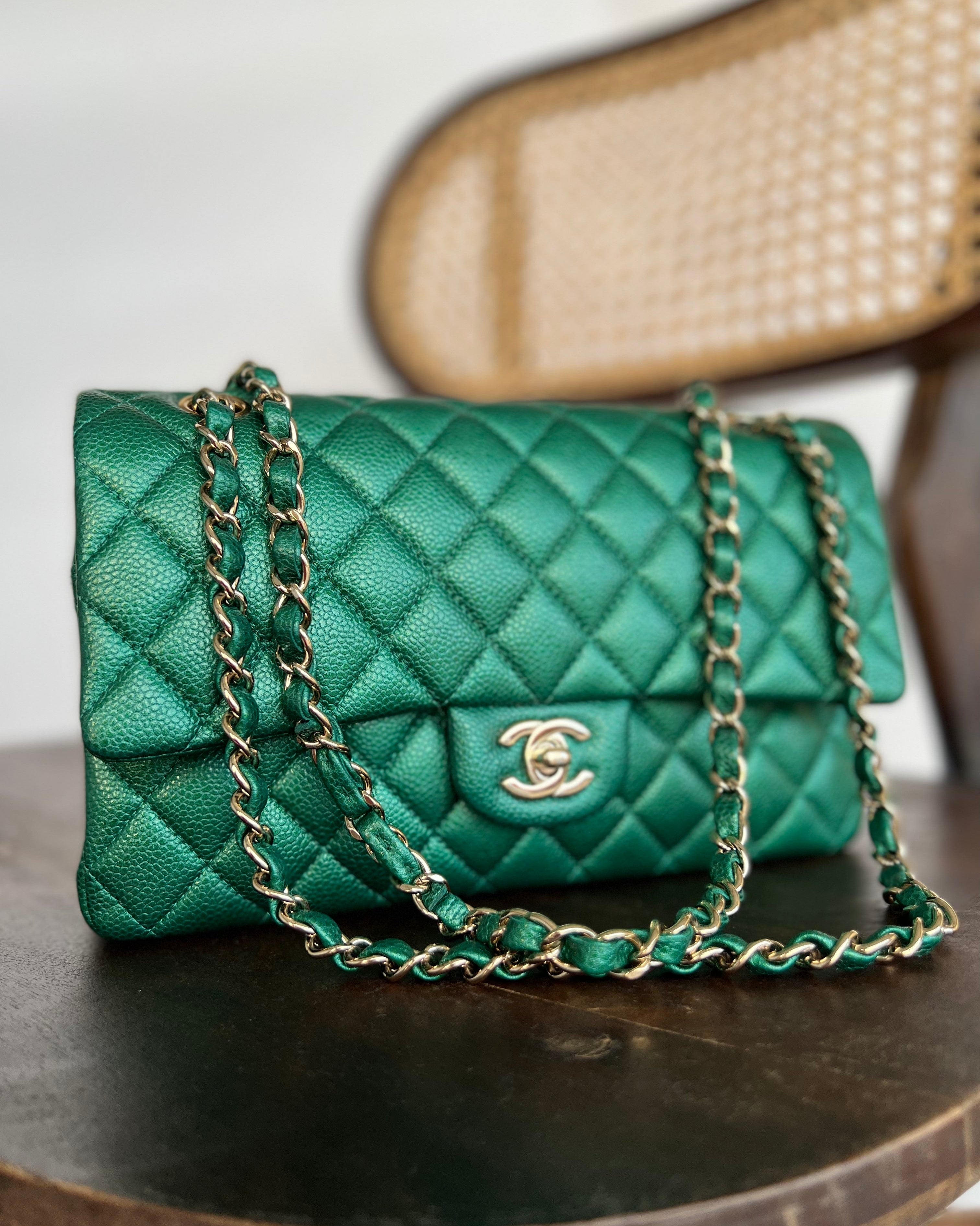 Green chanel classic flap sale