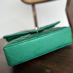 CHANEL Handbag 18S Emerald Green Caviar Quilted Classic Flap Medium Light Gold Hardware - Redeluxe