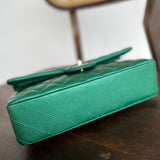 CHANEL Handbag 18S Emerald Green Caviar Quilted Classic Flap Medium Light Gold Hardware - Redeluxe