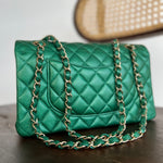 CHANEL Handbag 18S Emerald Green Caviar Quilted Classic Flap Medium Light Gold Hardware - Redeluxe