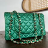 CHANEL Handbag 18S Emerald Green Caviar Quilted Classic Flap Medium Light Gold Hardware - Redeluxe