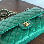 CHANEL Handbag 18S Emerald Green Caviar Quilted Classic Flap Medium Light Gold Hardware - Redeluxe