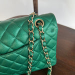 CHANEL Handbag 18S Emerald Green Caviar Quilted Classic Flap Medium Light Gold Hardware - Redeluxe