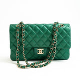 CHANEL Handbag 18S Emerald Green Caviar Quilted Classic Flap Medium Light Gold Hardware - Redeluxe