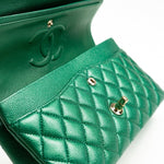 CHANEL Handbag 18S Emerald Green Caviar Quilted Classic Flap Medium Light Gold Hardware - Redeluxe