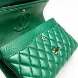 CHANEL Handbag 18S Emerald Green Caviar Quilted Classic Flap Medium Light Gold Hardware - Redeluxe