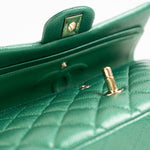 CHANEL Handbag 18S Emerald Green Caviar Quilted Classic Flap Medium Light Gold Hardware - Redeluxe