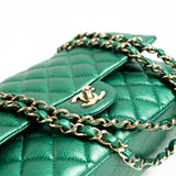 CHANEL Handbag 18S Emerald Green Caviar Quilted Classic Flap Medium Light Gold Hardware - Redeluxe