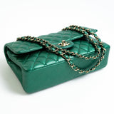 CHANEL Handbag 18S Emerald Green Caviar Quilted Classic Flap Medium Light Gold Hardware - Redeluxe