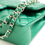 CHANEL Handbag 18S Emerald Green Caviar Quilted Classic Flap Medium Light Gold Hardware - Redeluxe