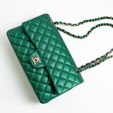 CHANEL Handbag 18S Emerald Green Caviar Quilted Classic Flap Medium Light Gold Hardware - Redeluxe