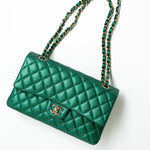 CHANEL Handbag 18S Emerald Green Caviar Quilted Classic Flap Medium Light Gold Hardware - Redeluxe