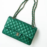 CHANEL Handbag 18S Emerald Green Caviar Quilted Classic Flap Medium Light Gold Hardware - Redeluxe